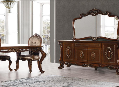 Set Kommode mit Spiegel Gruppe Garnitur Kommoden Holz Luxus Stil Barock 2tlg.